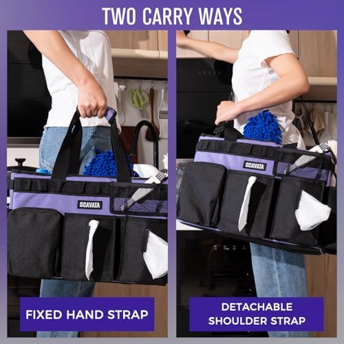 SCAVATA Wearable Cleaning Caddy Bag, Cleaning Caddy Supplies Organizer with Handle & Shoulder Straps for Housekeepers, Under Sink & Car Cleaning Tool Organizers with 4 Foldable Divider (Purple) - Image 6