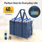 BALEINE Extra Large Utility Tote Bag with Reinforced Wire Frame, Reusable Grocery Bag for Shopping, Picnic (Blue, 16.5''x14''x10'') - Image 2