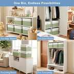 Bagnizer Large 22 Quart Linen Fabric Foldable Storage Bin Cube Organizer Basket with Flip-Top Lid & Handles, Clothes Blanket Box for Home, Office, Closet, Green & White, 4 Pack 14.6 x 9.5 x 9.5 - Image 4