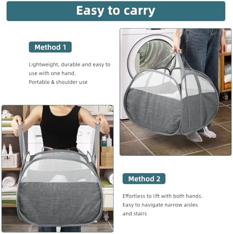 2 Pack Collapsible Laundry Baskets, 90L Large Foldable Laundry Basket, Pop Up Hampers for Laundry, Dirty Clothes Laundry Hamper for Bedroom, Bathroom, Dorm, Laundry Room, Travel or Camping Grey - Image 6