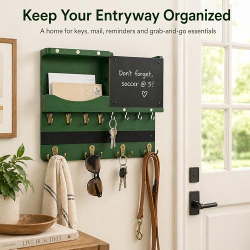 Key Holder Wall Mount with Shelf, Key Hooks for Wall, Green - Image 5
