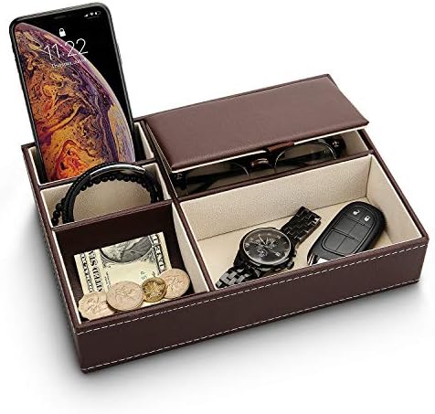 Baoyun Leather Valet Tray for Men, Mens Jewelry Organizer Box, Mens Nightstand Organizer, Leather Bedside Tray for Entryway, Dresser Organizer Countertop for Bedroom Men Room Decor by ByforKitchenHome