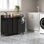 Herture Laundry Hamper with Shelf, Laundry Basket 3 Section, Laundry Sorter with Pull-Out Removable Large Bags and Movable Wheels, Metal Frame, 3 x 15.87 Gallons (60L), Rustic Brown + Black PF04XLY - Image 2