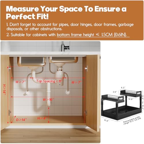 1 Pack Expandable Under Sink Organizers And Storage With Upgrade Ball-Bearing Slide Tracks,2-Tier Pull Out Under Cabinet Organizer Height Adjustable,Slide Out Under Sink Drawers-Black(Patent Pending) - Image 3