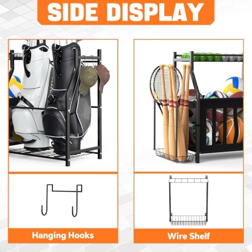 TORACK Golf Bags Stand with Ball Storage, Large Capacity Garage Sports Equipment Organizer - Image 5
