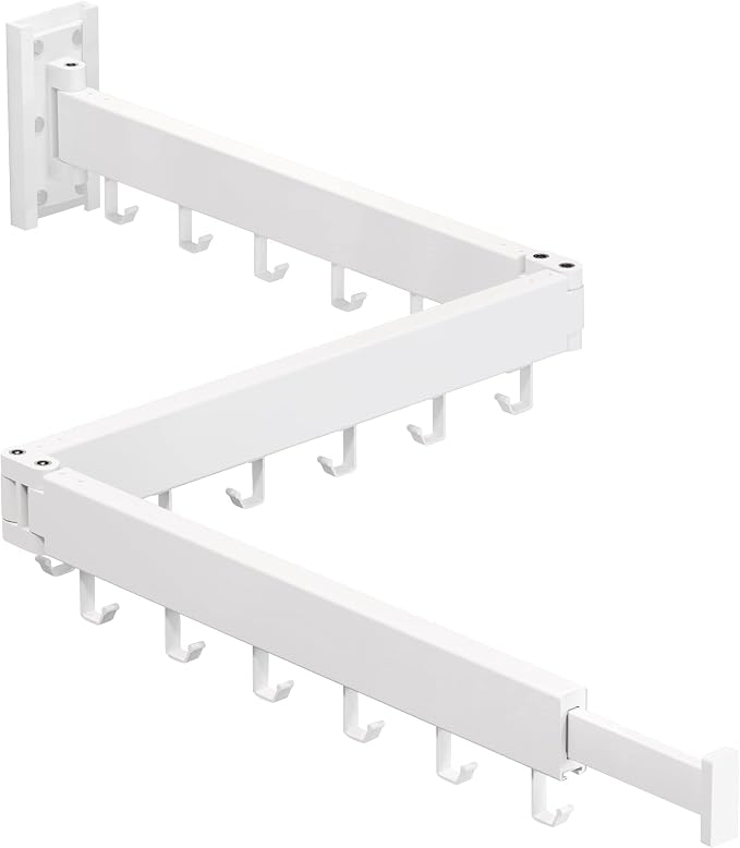 Clothes Drying Rack,Laundry Drying rack,Wall Mounted Clothes Rack,Clothes Hanging Rack,Laundry Rack Wall Mount,Folding Retractable Collapsible Drying Rack Clothing (Three-Poles,J Hooks,White) by HEILAIYI