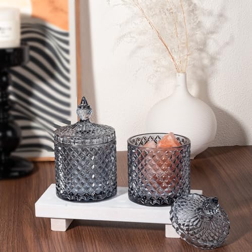 2 Pack Qtip Holder Apothecary Jars with Lid, Thick Glass, Gray - Image 5