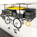 FLEXIMOUNTS 4x8 Overhead Garage Ceiling Storage Rack with 6 Hooks, Black by FLEXIMOUNTS