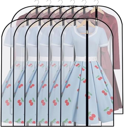 Garment Bags for Hanging Clothes (24''X48'' Set of 12) Suit Bags for Closet Storage Plastic Waterproof Suit Cover Bags with Zipper for Suit, Sweaters, Coat Protector Travel Closet Clothing by UOUEHRA