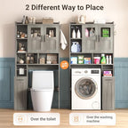 ELYKEN Over The Toilet Storage Cabinet with Pulley & Glass Doors, Grey - Image 5