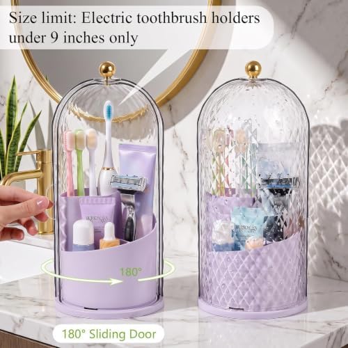 Toothbrush Holder with Cover for Bathroom Countertop, Organizer, Purple - Image 6