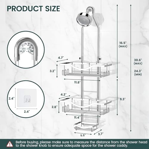 REINHARDT Adjustable Shower Caddy Hanging Over Shower Head, Silver - Image 6