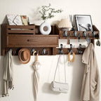 Solid Wood Wall Mounted Coat Rack with Shelf & Drawer by Unknown