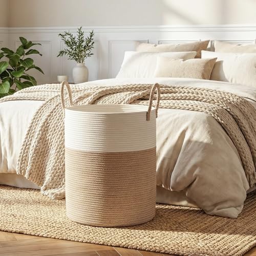 OIAHOMY 60L Nursery Hamper Laundry Basket Laundry Hamper Brown/White - Image 6