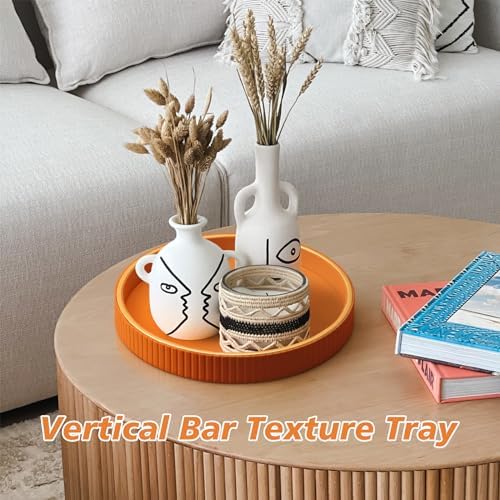 SANZIE Leather Tray Desktop Storage Organizer, Round Valet Tray, Orange - Image 2