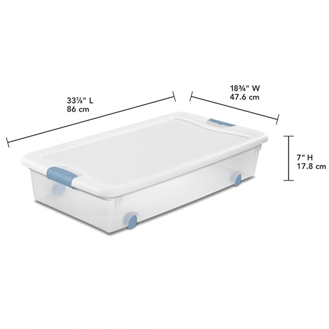 Sterilite 8-Pack Wheeled Latching Box, Plastic Under Bed Storage Bins with Lids, 56 Quart - Large Clear Stackable Tote Organizer Containers for Closet, Bedroom, Bathroom, and Office Organization - Image 2