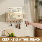 Rebee Vision Key Holder Wall Mount with Mail Basket for Home, Natural Wood - Image 3