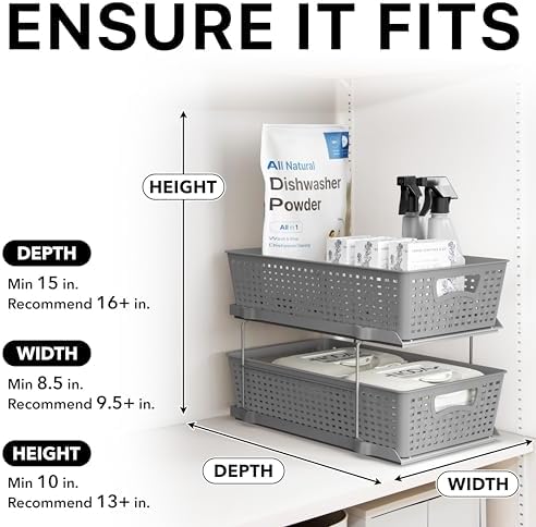 Simple Houseware 2 Tier Pull-Out Sliding Drawer Under Sink Storage, Gray - Image 6