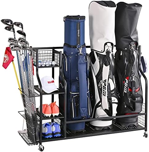 PLKOW Golf Bag Storage Garage Organizer, Extra Large Size Golf Bag Storage Stand and Golf Equipment Rack for Garage,Shed, Basement by PLKOW
