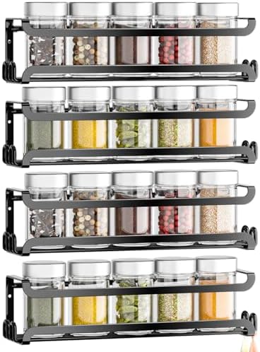 LUCYCAZ 4 Pack Wall Mounted Spice Rack for Kitchen Cabinet,RV,Camper,Black by LUCYCAZ