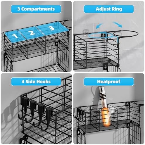 Metal Hair Tool Organizer with Toilet Paper Storage Basket Wall Mount - Image 5