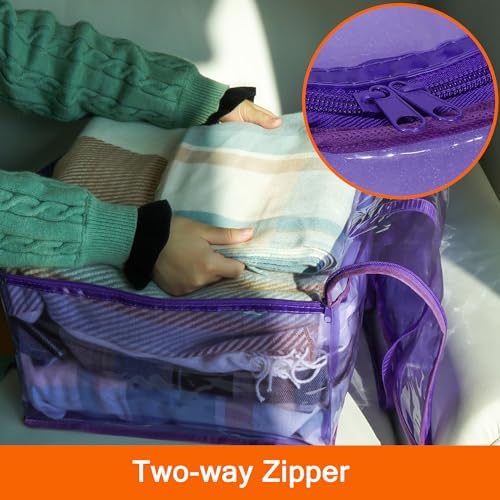 Vieshful Purple 40L Clear Clothes Storage Bag Colorful Clothes Organizer with Zipper Vinyl Storage Bag for Comforter, Blanket, Bedding, Duvet, Transparent Moving Totes 5 Pack - Image 5
