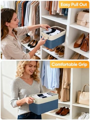BALEINE 3 Pack Fabric Closet Storage Bins for Shelves, Linen Closet Organizers and Storage, Decorative Baskets for Organizing, Shelf, Clothes, Home, Office (Navy Blue, 12"x8"x8") - Image 5