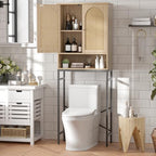 FiveWillowise Rattan Toilet Storage Cabinet, Over The Rack Wood Cabinet with Metal Stand, Bathroom Organizer with Adjustable Shelf, Tall Freestanding Washer Shelf, Small Cupboard, Natural - Image 3
