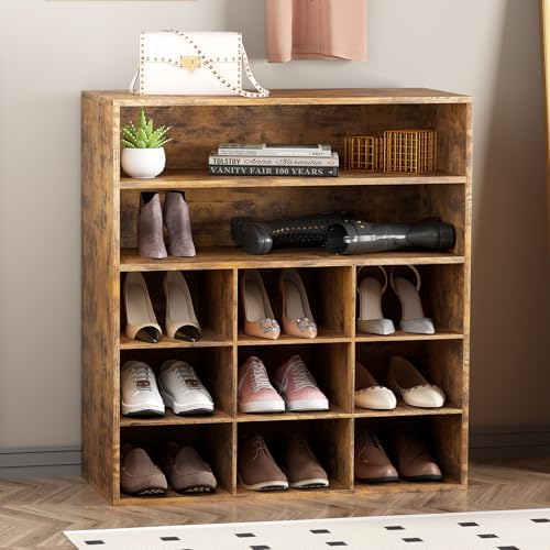 Shoe Storage Bench Cubby with 11 Cubbies, Wood Shoe Rack Organizer Cabinet by Garden4you