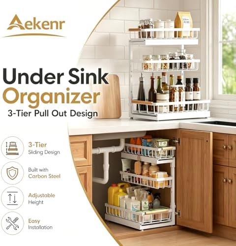 Under Sink Organizer and Storage for Bathroom and Kitchen - 2 Pack 3 Tier - Image 2