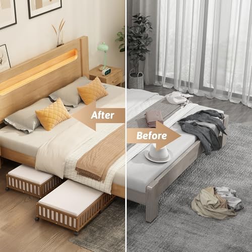 2 Pack Large Bamboo Under Bed Storage Containers with Wheels, Brown | Underbed Drawer Storage with Bag, Wood Rolling Underbed Organizer for Shoes, Sheets Clothes Blanket Comforter, Under Crib Toy - Image 5