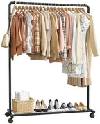 Sakugi Clothes Rack - Clothing Rack with Storage Mesh Shelf & Casters, Heavy-Duty Metal Clothing Rack for Hanging Clothes, Dresses, Coats, Large Load Capacity, Easy Assembly, Black, 44.3"x16.9"x59.0" by Sakugi