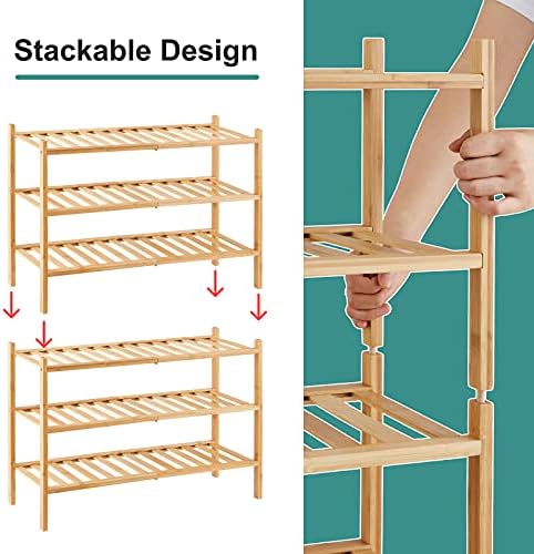 viewcare 6-Tier Bamboo Shoe Rack for Entryway, Stackable | Foldable | Natural, Shoe Organizer for Hallway Closet, Free Standing Shoe Racks for Indoor Outdoor - Image 5