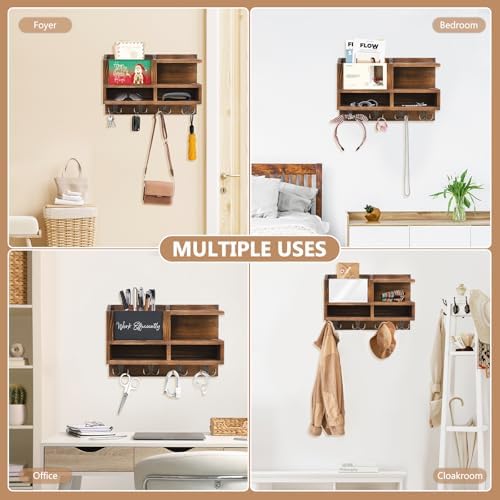Key Holder Wall Mount, Wooden Mail and Key Organizer, Brown - Image 6