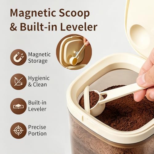 Airtight Food Storage Container with Magnetic Scoop & Built-in Leveler, 1200ML Coffee Storage Container with Date Tracker, BPA Free UV Blocking Food Container for Coffee Beans, Ground Coffee, Tea - Image 2
