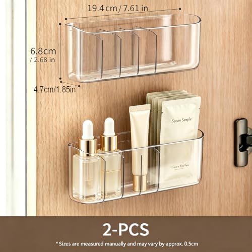 2PCS Clear Inside Medicine Cabinet Door Organiser, Small Bathroom Organizer Adhesive Wall Mounted Storage Compartment Holder for Lipstick,Small items - Image 5