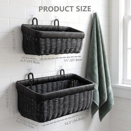 Wicker-Style Hanging Baskets, Plastic Basket for Kitchen Fruit Vegetable Organizing - Image 2