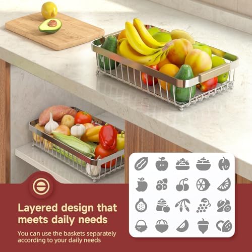 Sevenblue 2-Tier Fruit Basket with Banana Hangers, Detachable Metal Bowl - Image 4