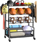 SOYEEZE Sports Equipment Organizer- Ball Storage for Garage,4 Tiers Outdoor Toy Storage,Soccer Racks,Basketball Shooting Training Stand Cart with Wheels and Hooks for Home-School and Gym Use by SOYEEZE