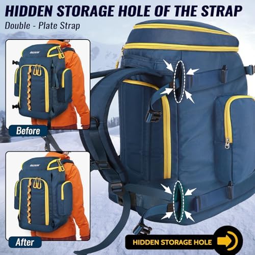 Ski Boot Bag, 65L Durable Travel Backpack, 1680D Nylon Waterproof Snowboard Boot Bag, Skiing and Snowboarding Travel Luggage for Helmet, Goggles, Gloves, Outerwear & Accessories - Image 5