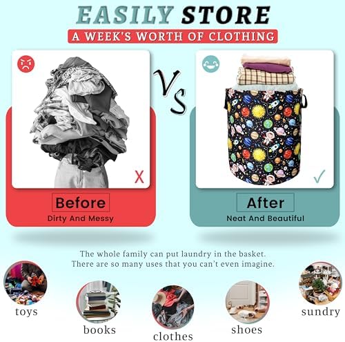 Funny Astronaut Laundry Basket Oxford Cloth Foldable Hamper 18.9x16.5In - Image 3