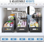 Under Sink Organizer Upgrade To Professional Rails,2-Tier Dual Pull Out Cabinet Storage,Height Adjustable Slide Out Drawers For Bathroom Kitchen,2 Pack-18.5"Dx12.8"-16.9"H,Black - Image 6