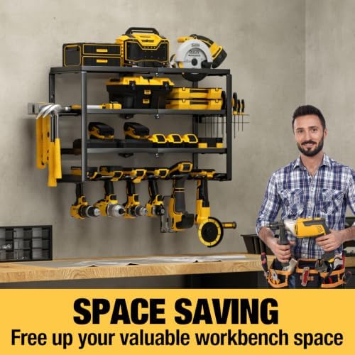 YYR 4 Layer Power Tool Organizer Wall Mount, Cordless Drill Hanger Storage Rack, Battery Tools Holder with Charging Station Shelf for Garage Organization, Workshop, Pegboard, Shed - 24 Inch 6 Slots - Image 4