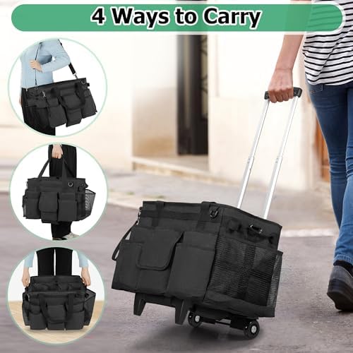 LoDrid Professional Rolling Cleaning Bag with Detachable Trolley, Black - Image 4