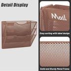 EASEPRES 3 Pocket Mesh Hanging Wall File Organizer, Wall Mounted Mail Paper Document Folder Holder, Clipboard Storage Organization Magazine Rack with Nametag Label for Office Home School, Brown - Image 5