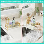 HapiRm Sponge Holder for Kitchen Sink - Self-draining Sink Caddy with Brush Holder and Dishcloth Holder, Stainless Steel Kitchen Organizer for Countertop - Gold - Image 3