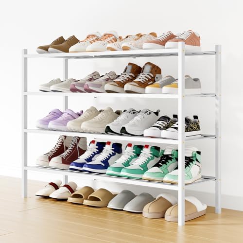 Smiry Bamboo Shoe Rack, 16 Vertical Slats, 4 Tier - 33.7" Wide, White by Smiry