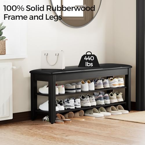 Homleke 39.4" Wide Solid Wood Shoe Rack Bench with Flip-Top Storage - Image 4