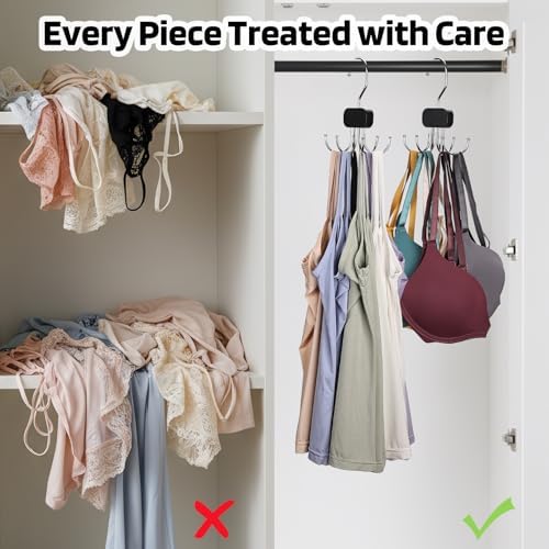 3 Pack Tank Top Hangers, Premium Bra Hanger for Closet Organizer | 2026 Upgraded Design, 360° Rotating & Foldable, Space Saving Wooden Hanger for Tank Tops, Bras, Belts and More (Black) - Image 5