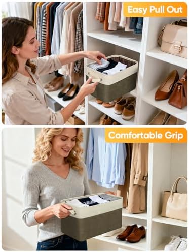 BALEINE 1 Pack Fabric Closet Storage Bins for Shelves, Linen Closet Organizers and Storage, Decorative Baskets for Organizing, Shelf, Clothes, Home, Office (Brown, 14''x10''x8.5'') - Image 5